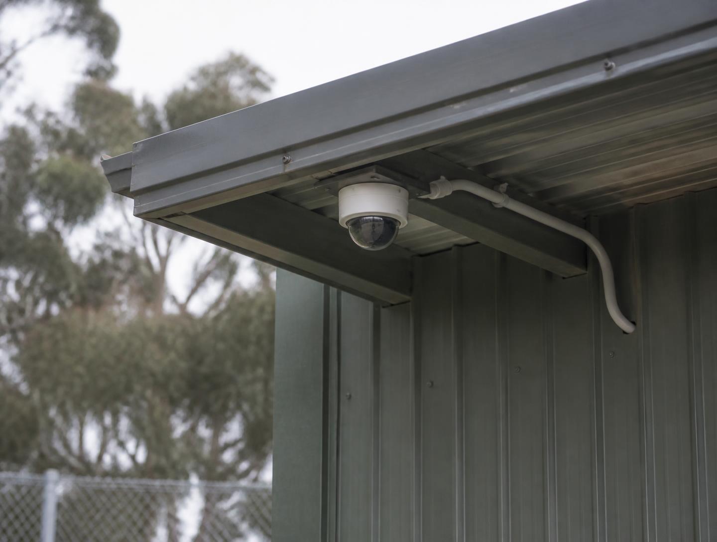 Exterior IP camera coverage on a commercial building